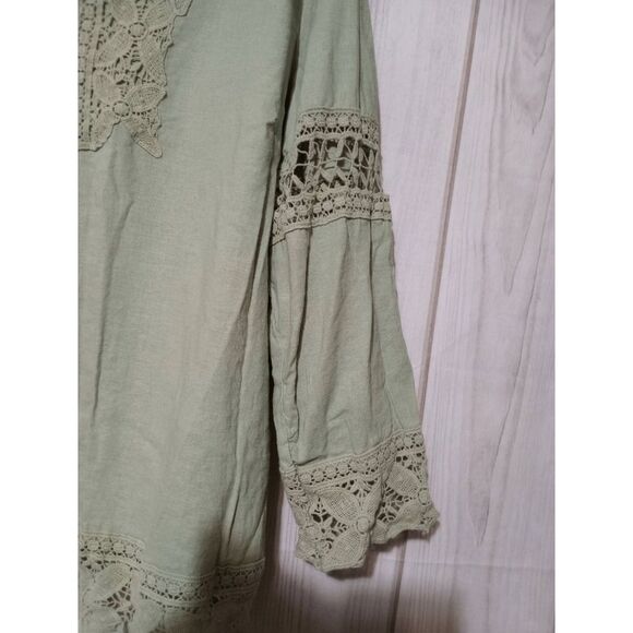 Ava Christine Shirt Ladies 3x Green Linen Blend Long Sleeve V-Neck Light Weight - Picture 4 of 8